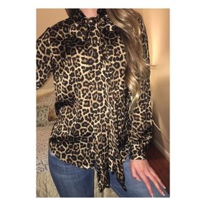 Michael Kors Silky Leopard Pussy Bow Blouse small